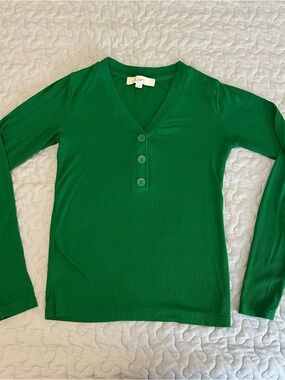 LOFT Green Ribbed Long Sleeve Women’s Top
